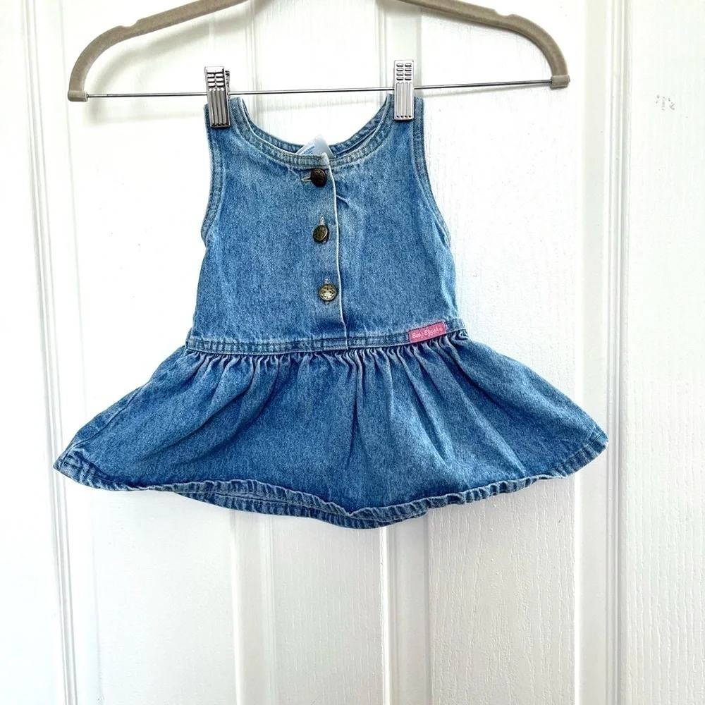 Vintage Oshkosh baby B’gosh denim bubble dress overall jean jumper girl 12M USA - Picture 2 of 9